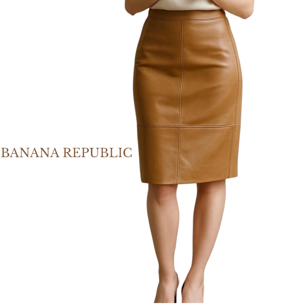 Banana Republic Camel Brown Faux Leather Pencil Skirt